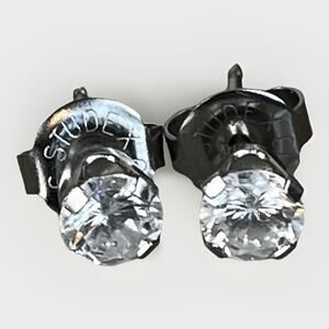 14k White Gold Stud Earrings Round CZ Cubic Zirconia 585 Studex Pierced Studs